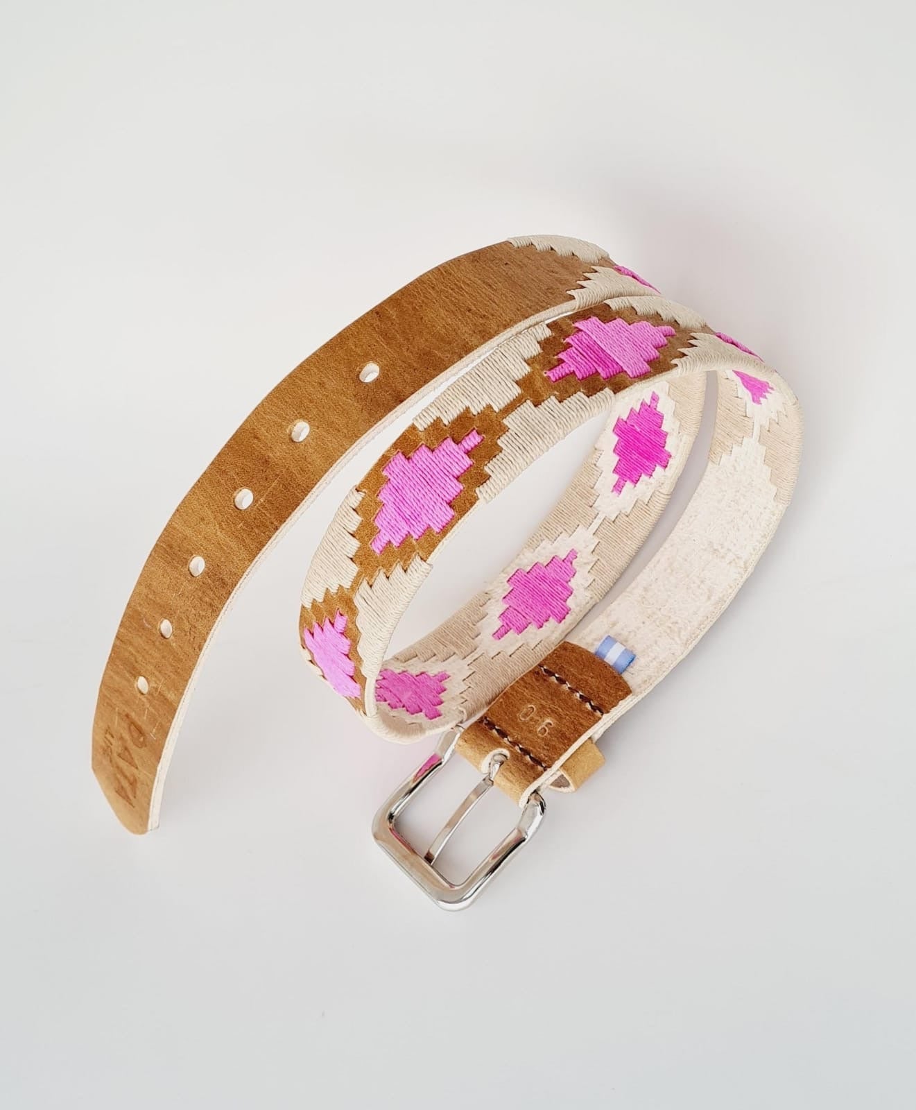 PATA LIFESTYLE Rawhide Belt with Pink and Beige