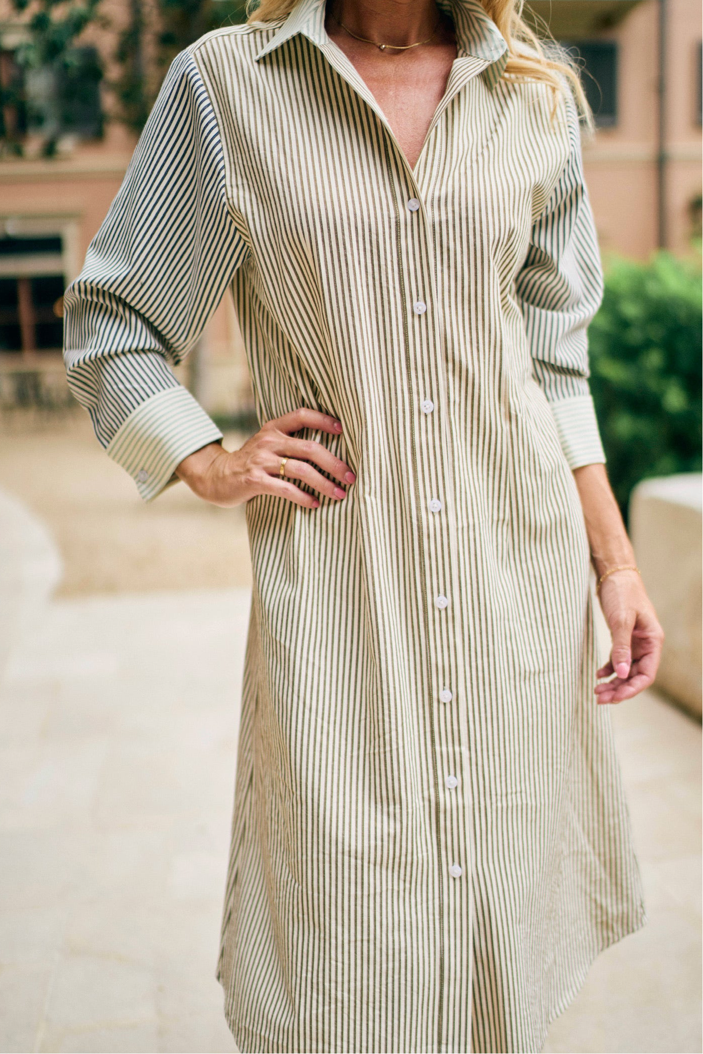 multi stripe shirt dress Striped Contrast Collar Cotton Blend Mini Shirt Dress - SMALL / Black