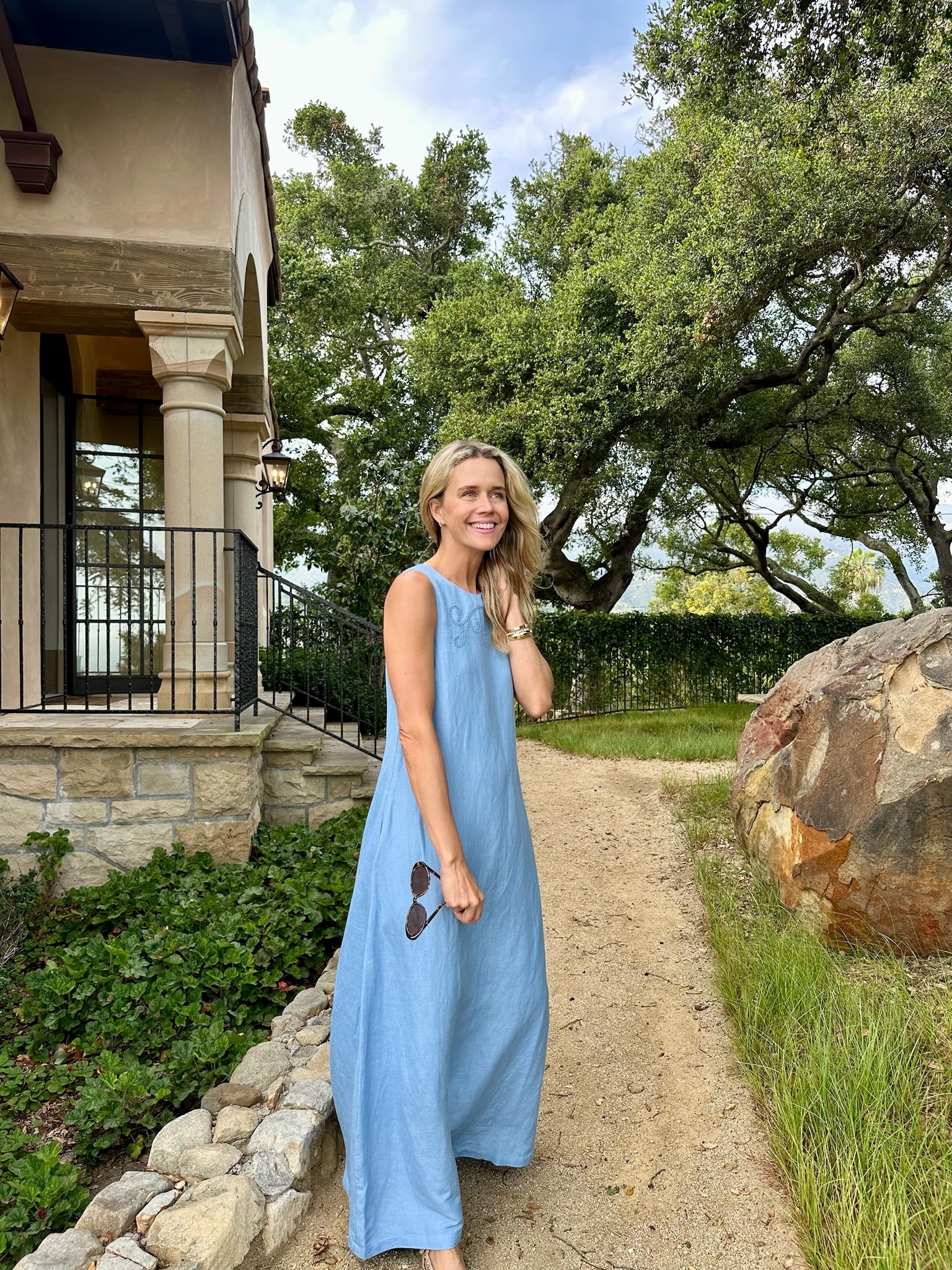 Blue linen maxi dress shops