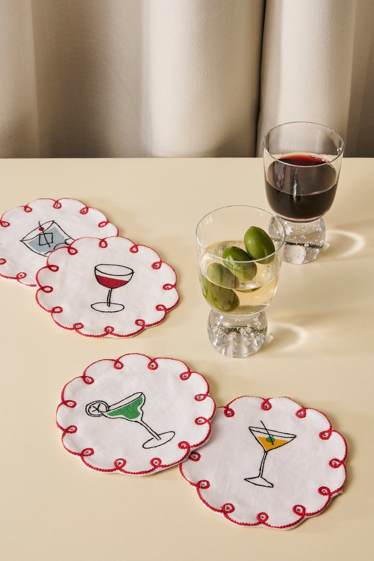 MISETTE Fête Embroidered Linen Coasters (Set of 4)