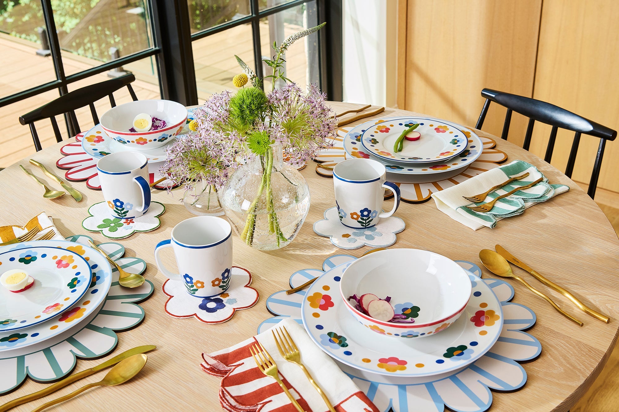 MISETTE Floral Embroidered Linen Coasters (Set of 4)