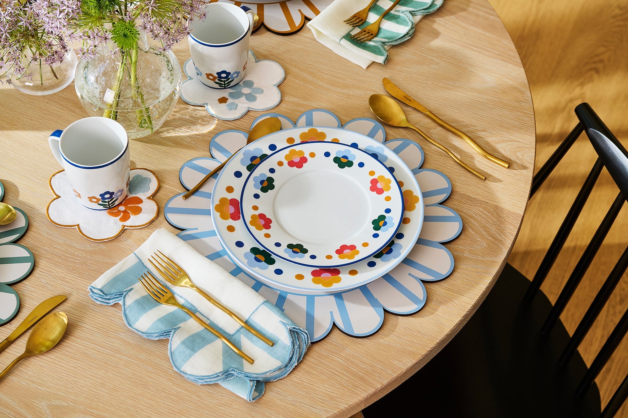 MISETTE Floral Embroidered Linen Coasters (Set of 4)