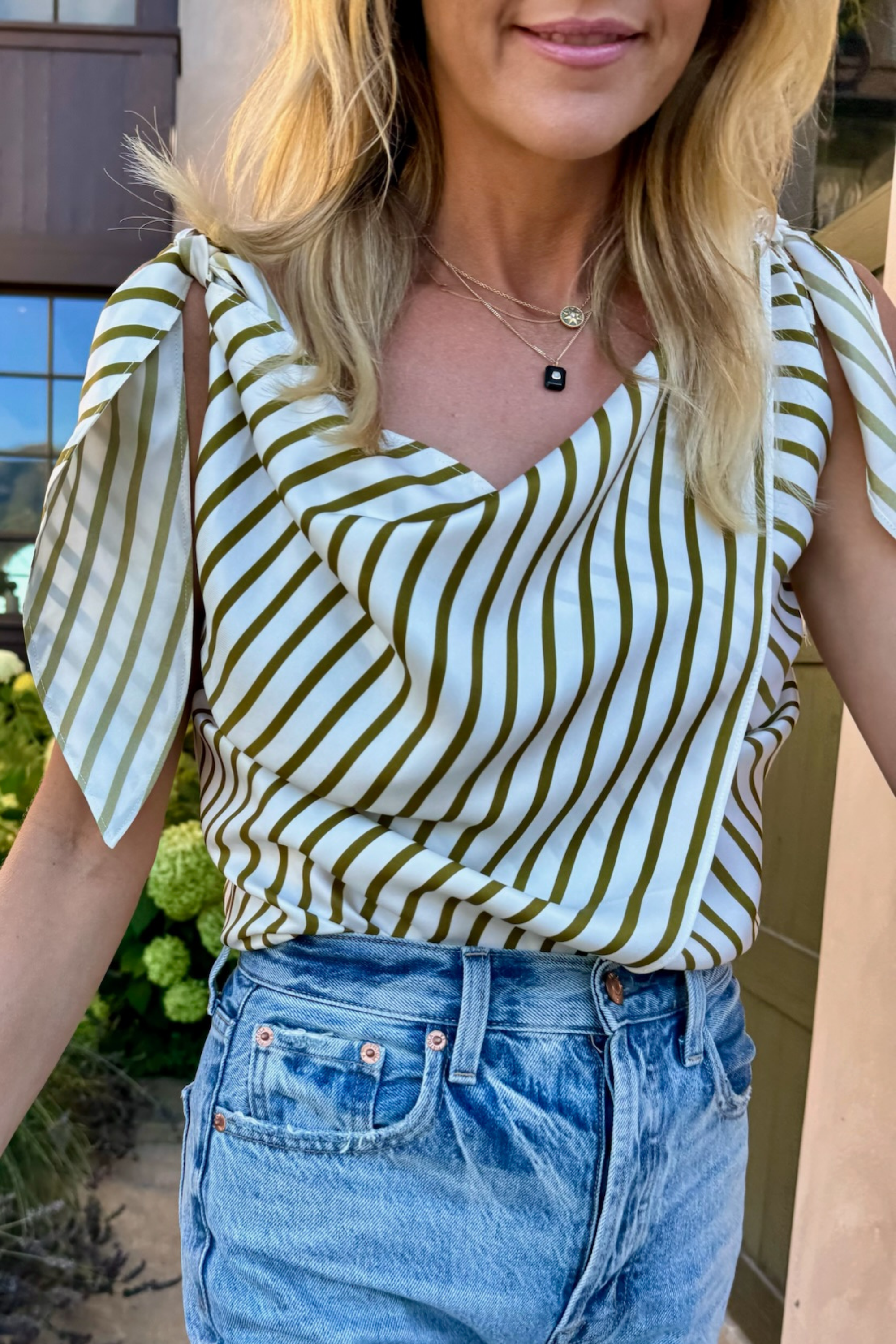 MASONS DAUGHTER | Lily Scarf Top, Olive & Ivory Striped