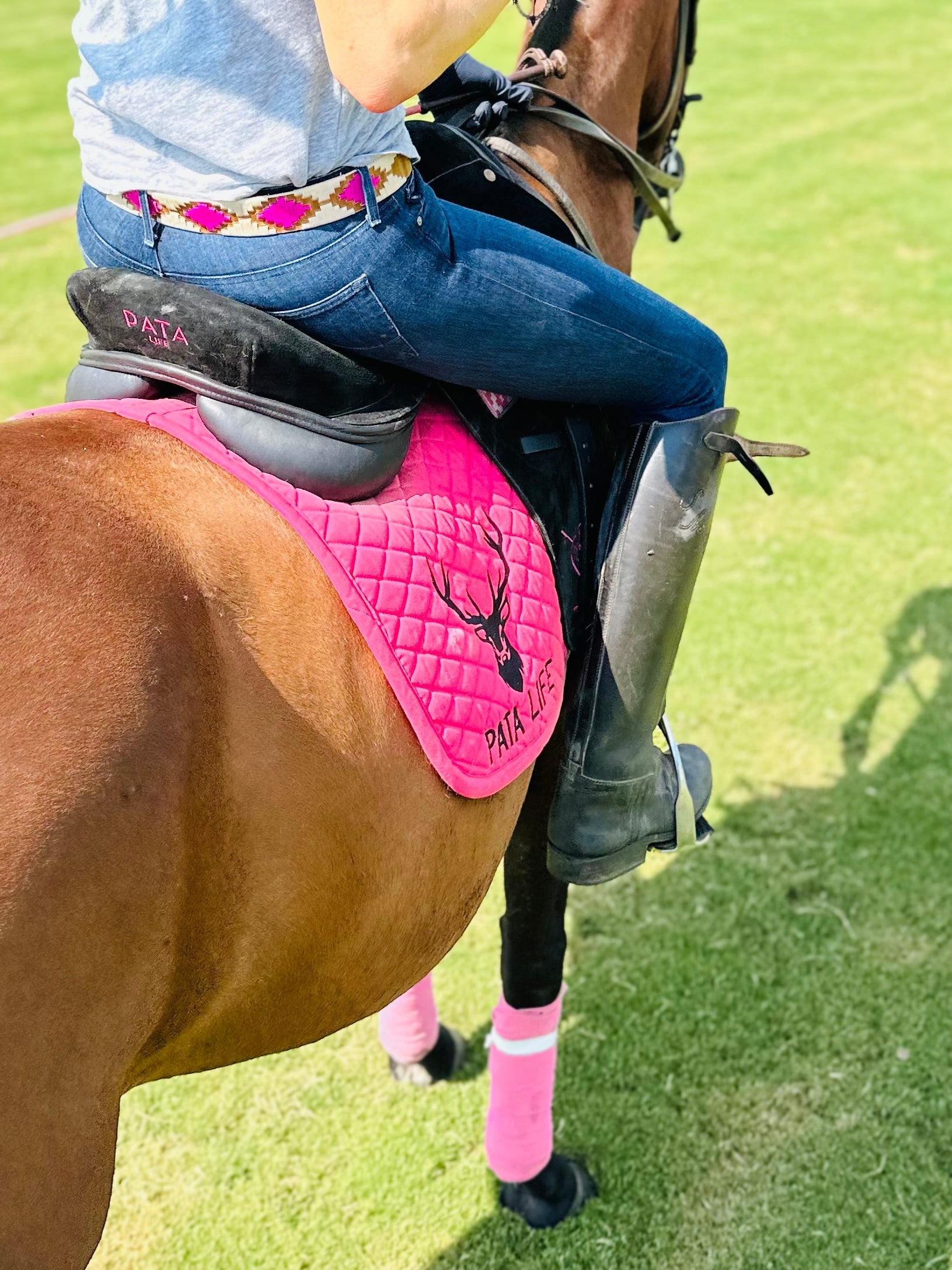 PATA LIFESTYLE Rawhide Belt with Pink and Beige