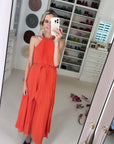 Sunray Pleat Midi Dress, Red