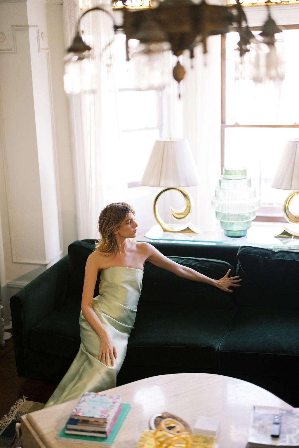 MASON by MASON'S DAUGHTER | Margot Dress, Champagne Green Silk Wool  Only  on The Avenue