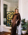 MASON by MASON'S DAUGHTER Kelsey Cape Gown, Chocolate Brown Fringe