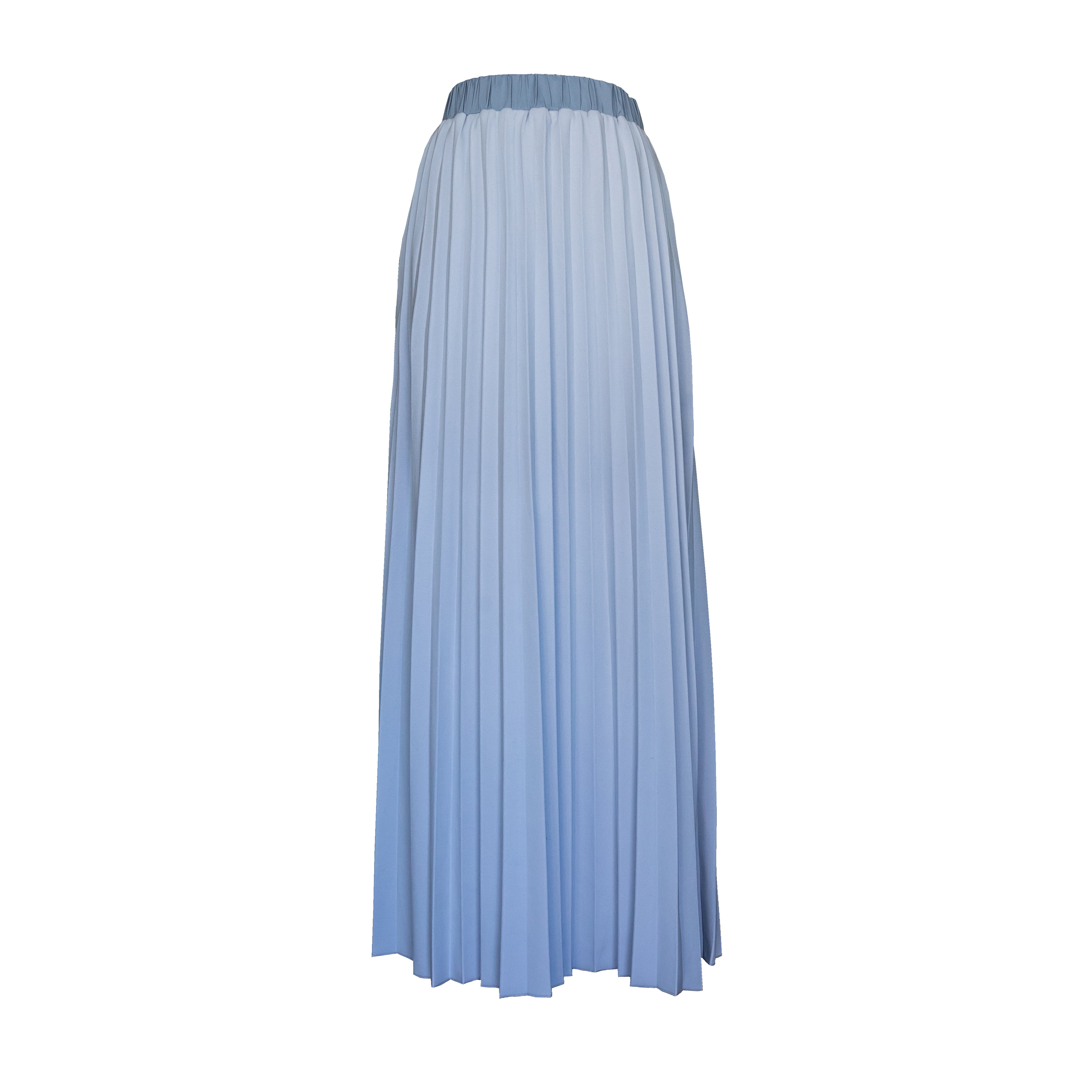 bright blue pleated skirt