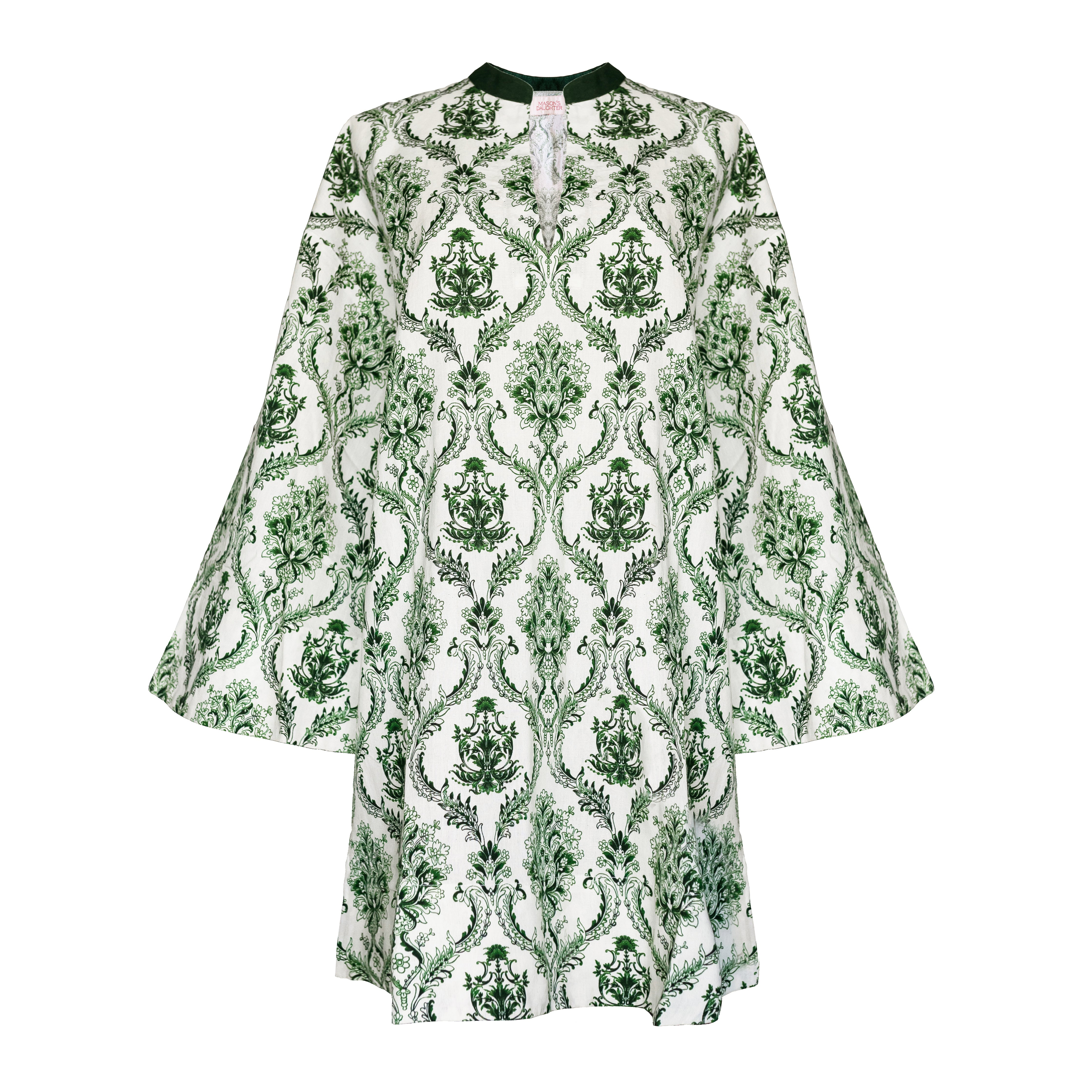 Tunic Dress, Green and Ivory Trellis Print