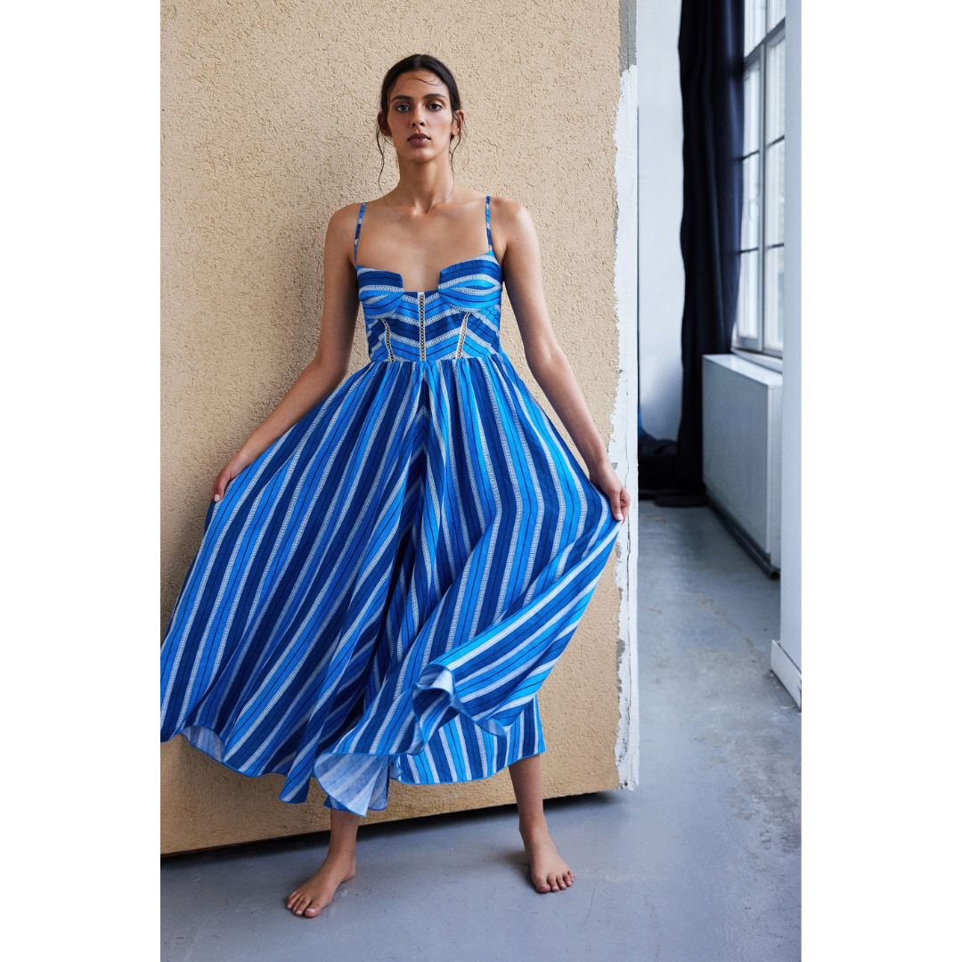 Tulipano Maxi Dress, Blue Stripe