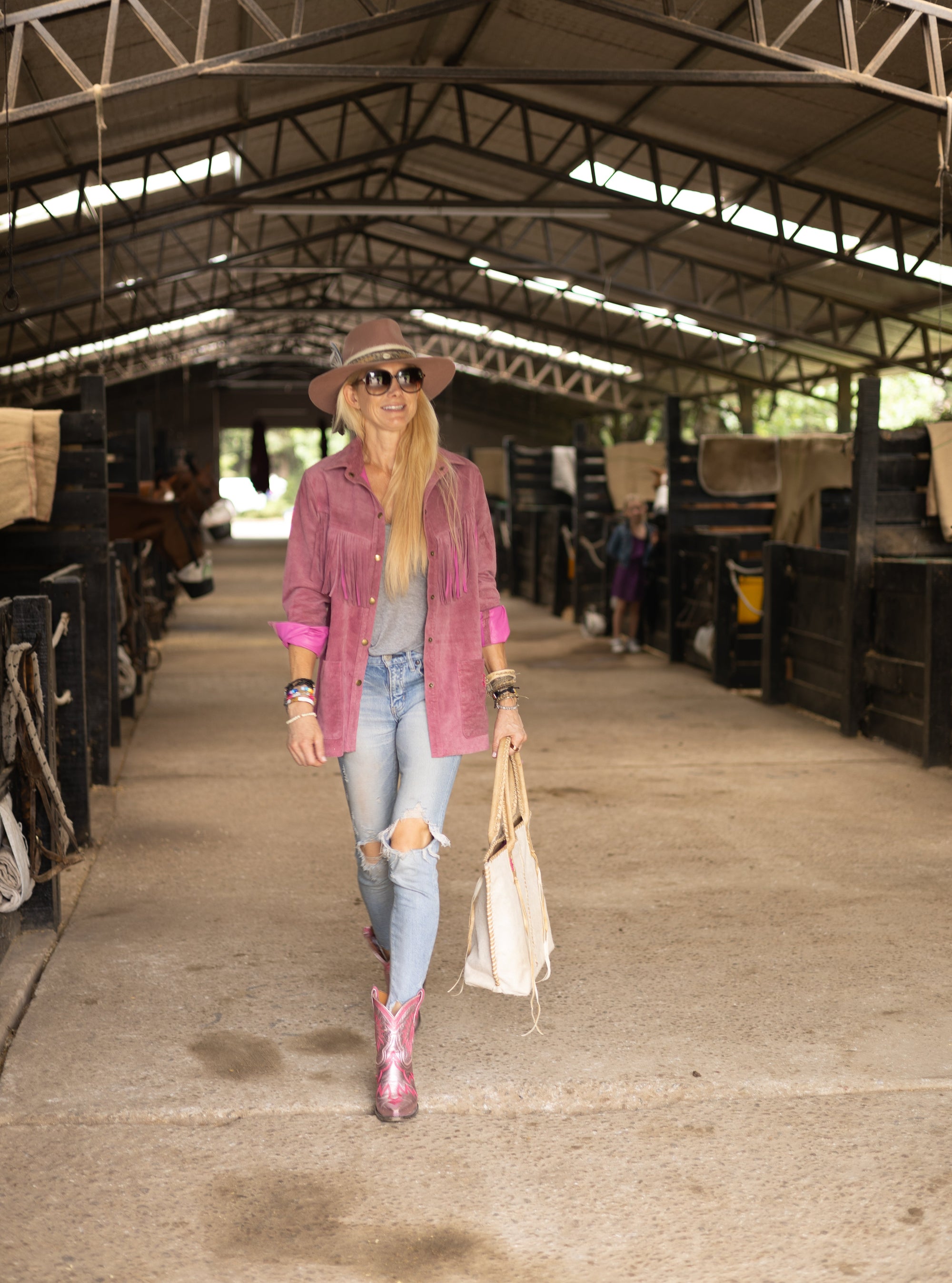 PATA LIFESTYLE Beth Pink Suede Hunter Jacket