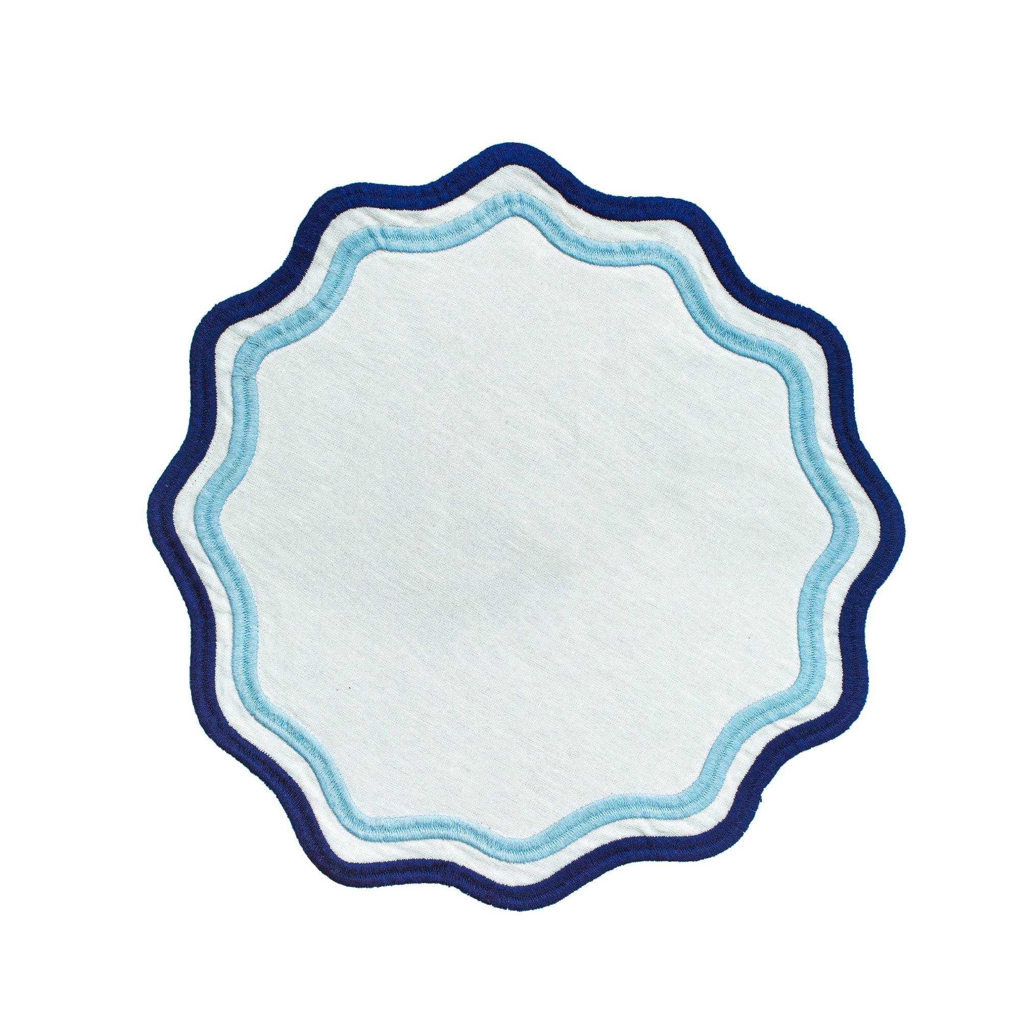 MISETTE Colorblock Embroidered Linen Placemats in Blue (Set of 4)