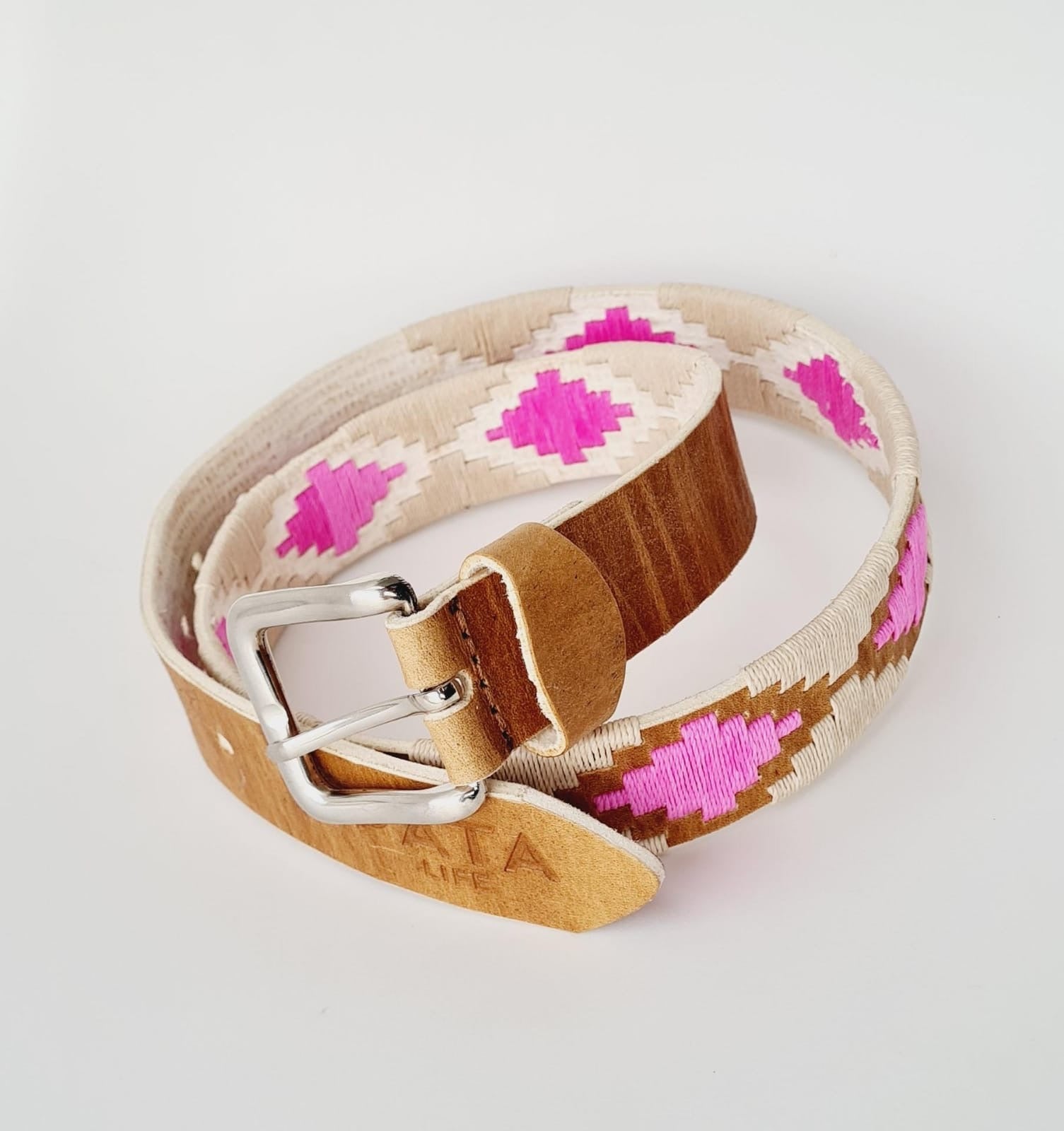 PATA LIFESTYLE Rawhide Belt with Pink and Beige