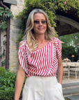 MASON'S DAUGHTER | Lily Scarf Top, Red & White Silk Twill