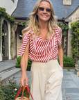MASON'S DAUGHTER | Lily Scarf Top, Red & White Silk Twill