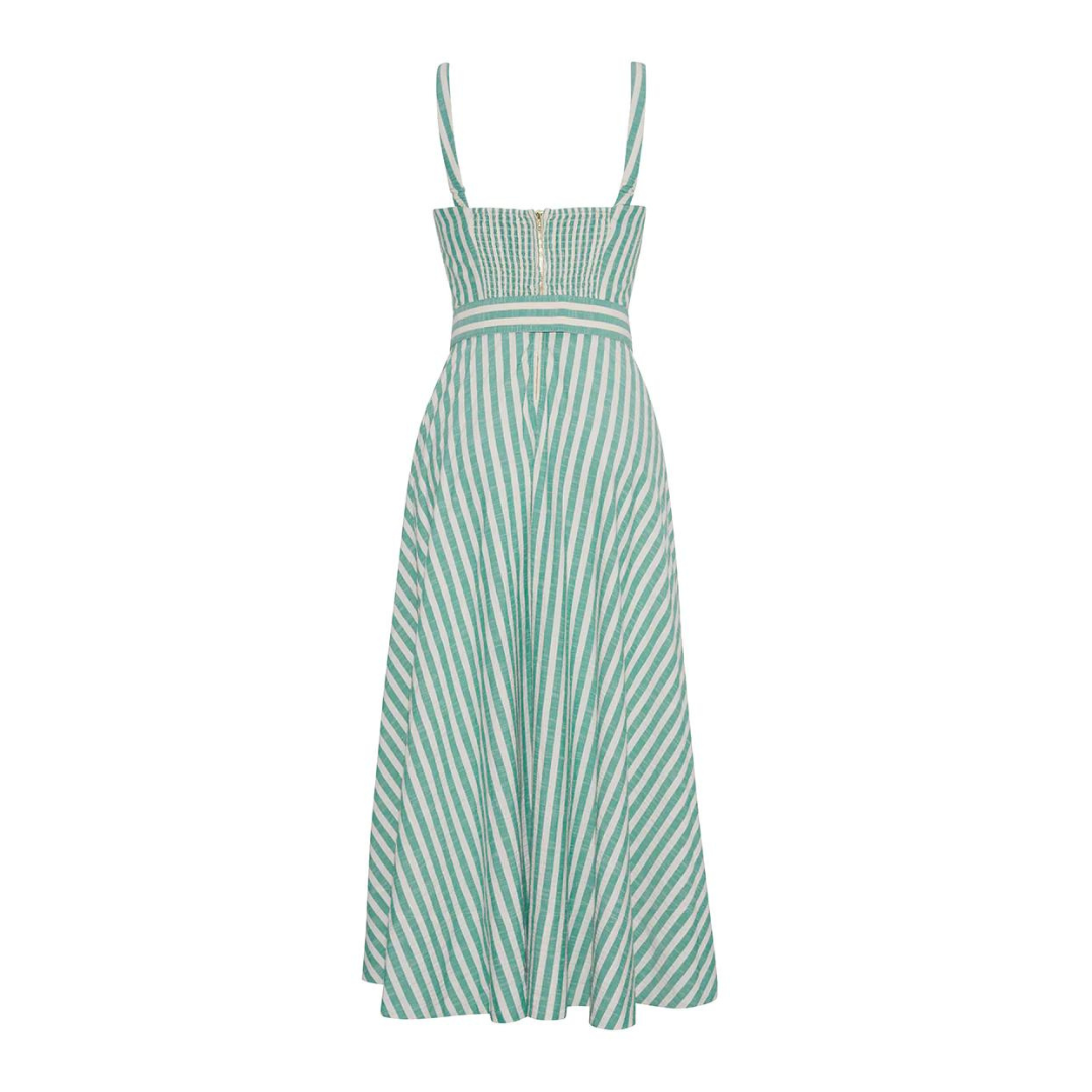Calypso Dress, Ivory Green Stripe Seersucker