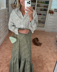 MASON'S DAUGHTER | the Cropped Boyfriend Shirt, Olive Green & Ivory Printed Poplin