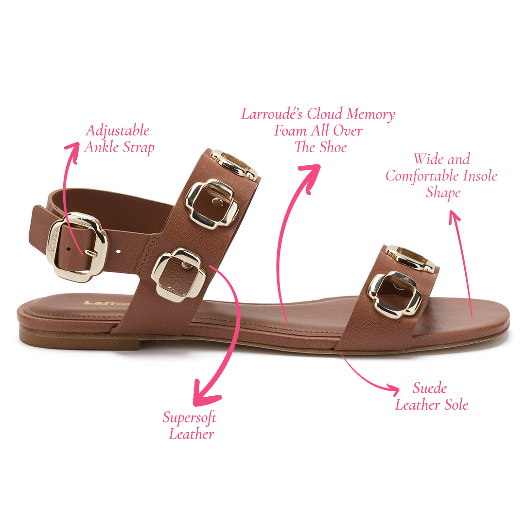 LARROUDE | Milan Flat Sandal In Caramel Leather