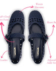 LARROUDE | Verona Macrame Ballet Flat In Navy Leather