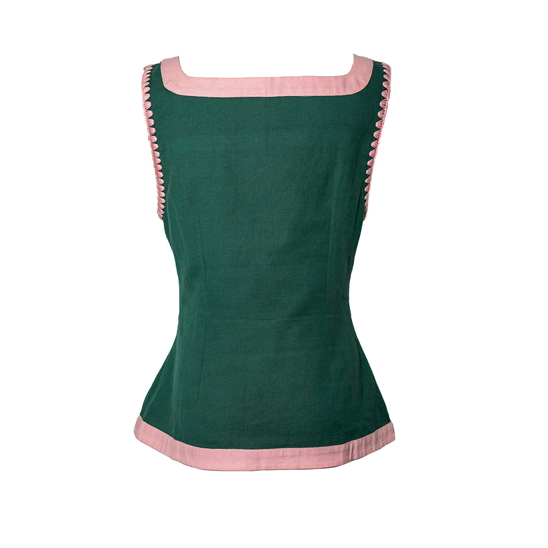 Athena Vest, Green with Pink Color Block Linen – Only on The Avenue