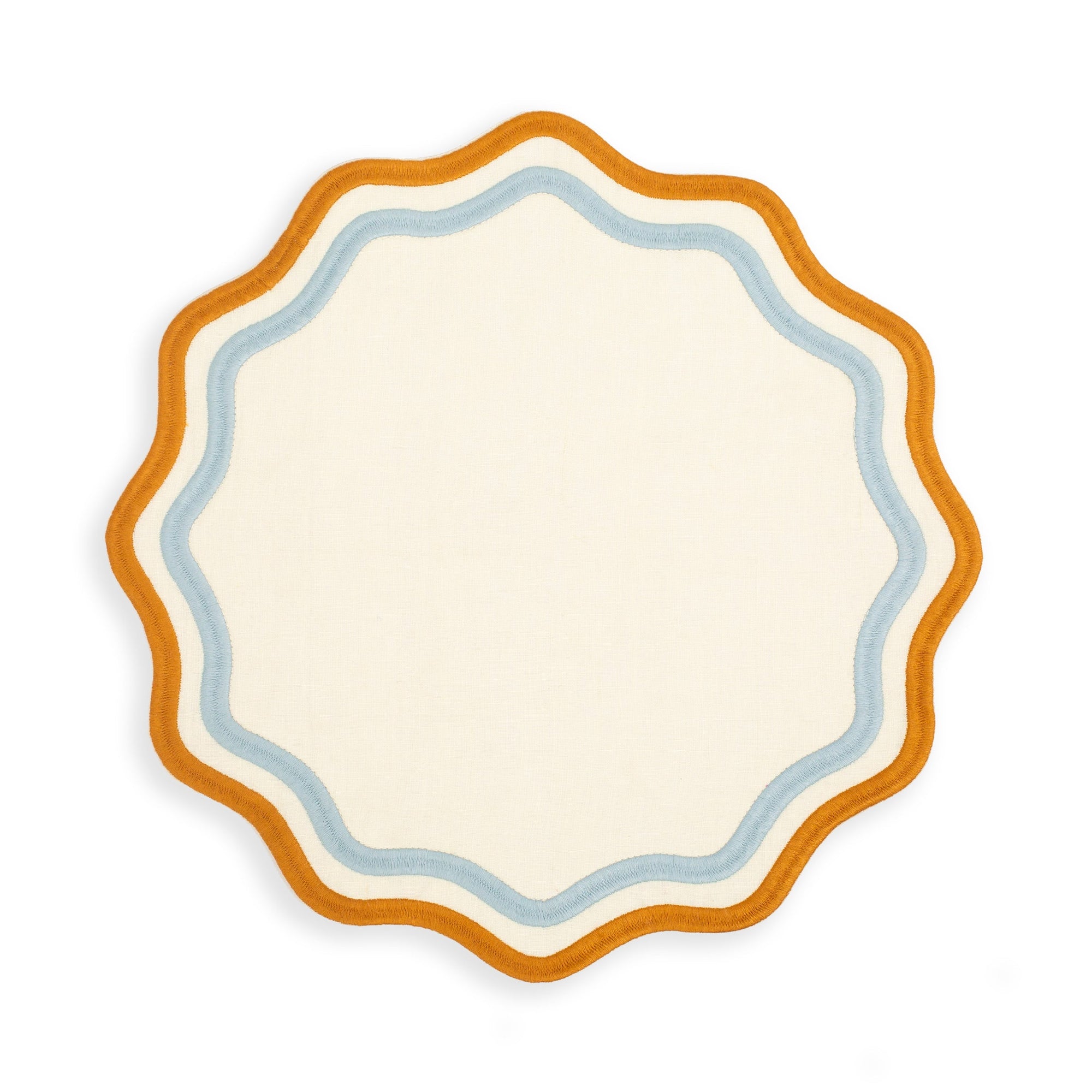 MISETTE Colorblock Embroidered Linen Placemats in Blue/Amber (Set of 4)
