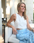Midi Skirt, Blue Ditsy Cotton Poplin