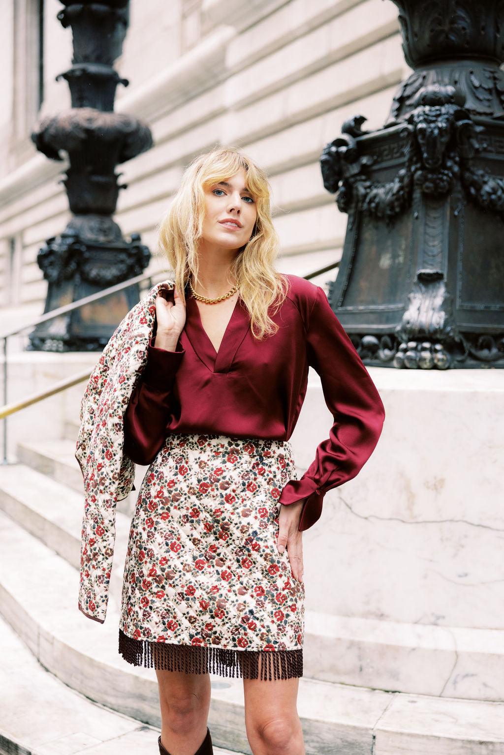 MASON'S DAUGHTER Ava Skirt, Quilted Floral Printed Velvet