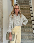 MASON'S DAUGHTER | the Cropped Boyfriend Shirt, Olive Green & Ivory Printed Poplin