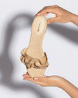 LARROUDE | Ivy Ruffle Flat Mule In Beige Raffia