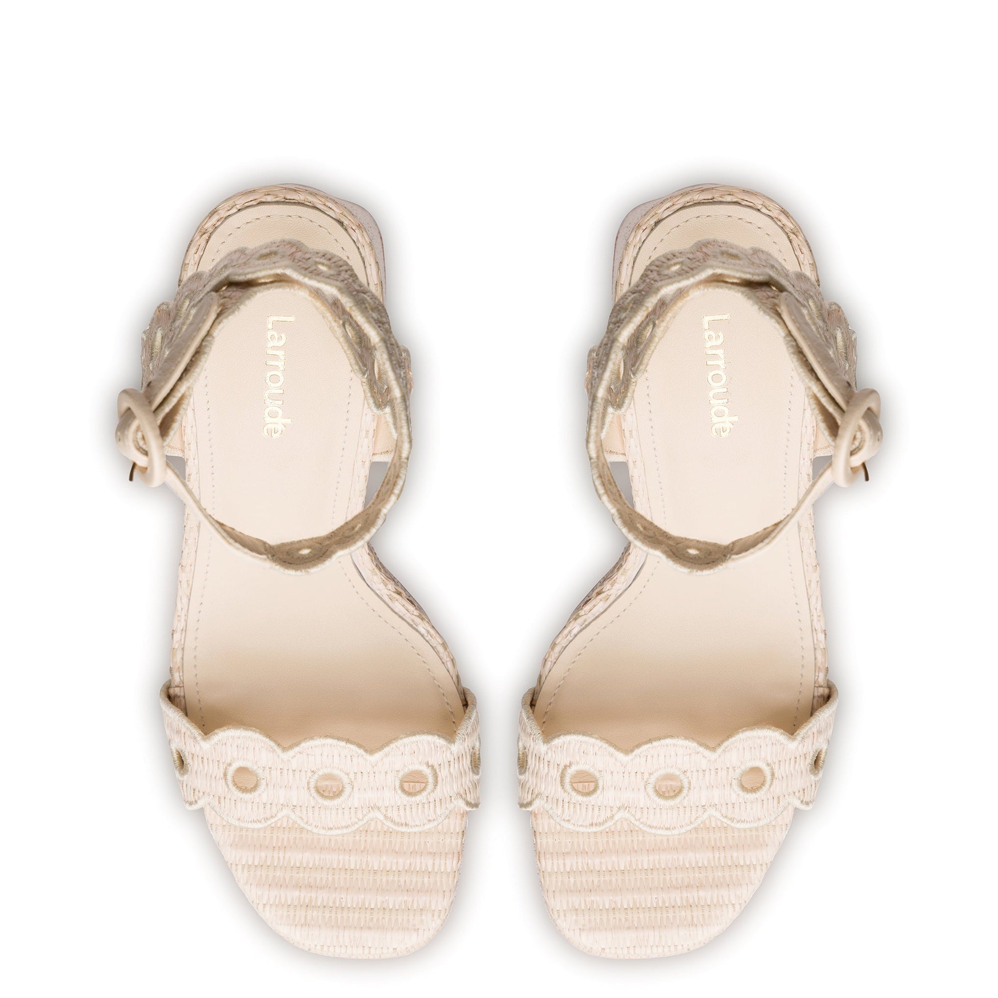 LARROUDE | Dolly Broderie Sandal In Natural Raffia