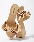 LARROUDE | Brigitte Ruffle Mule In Beige Raffia
