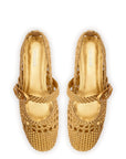 LARROUDE | Verona Macrame Ballet Flat In Gold Metallic Leather