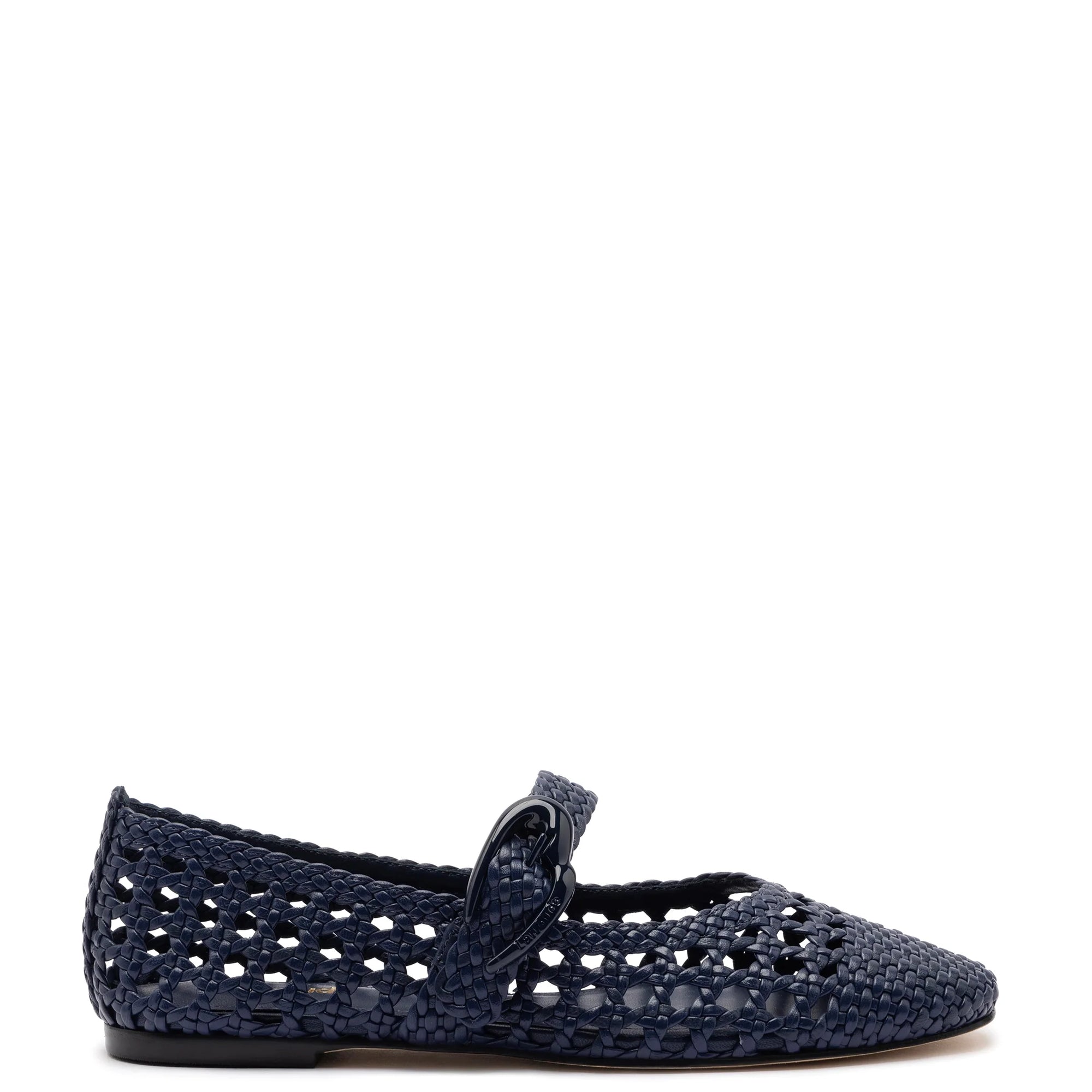 LARROUDE | Verona Macrame Ballet Flat In Navy Leather