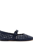 LARROUDE | Verona Macrame Ballet Flat In Navy Leather