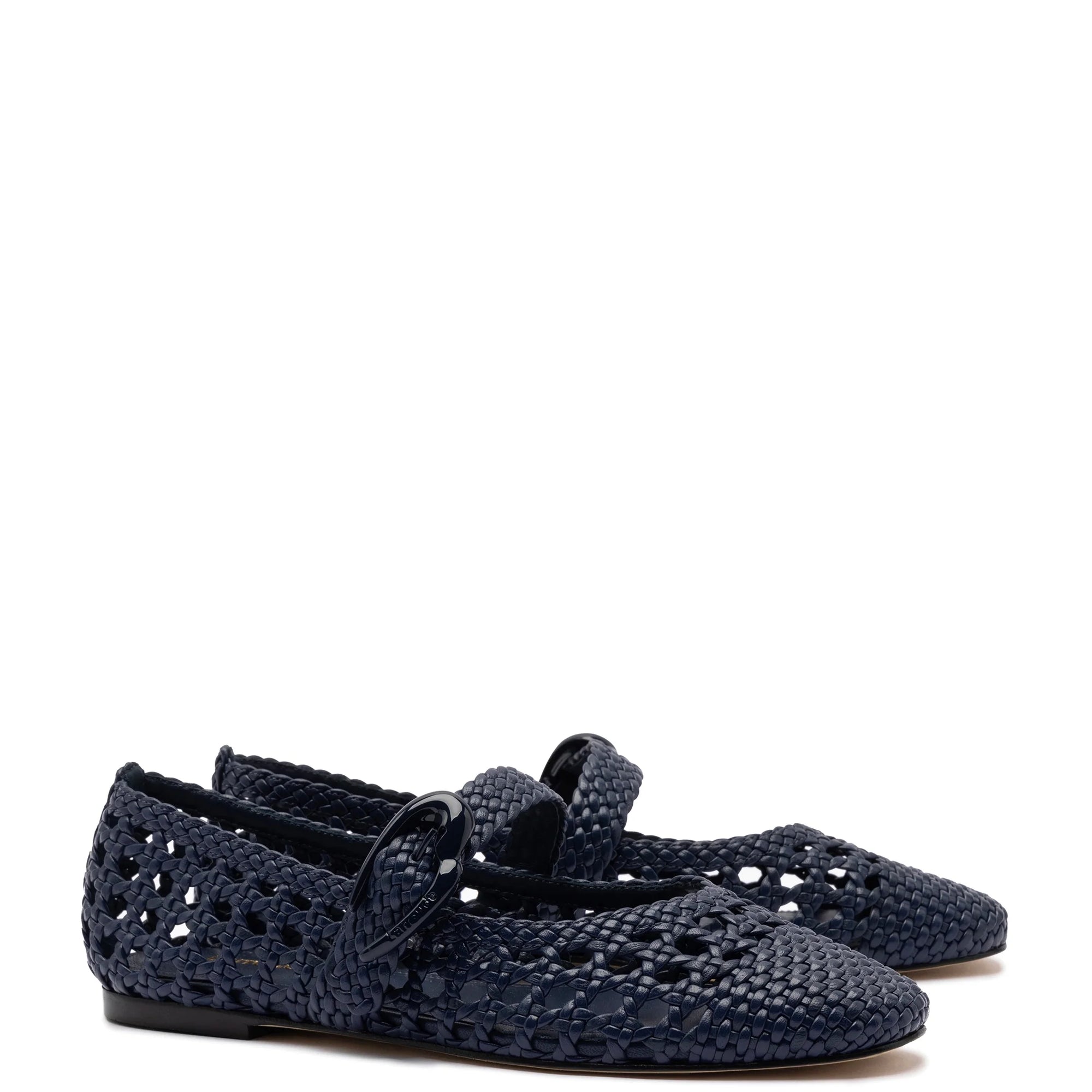 LARROUDE | Verona Macrame Ballet Flat In Navy Leather