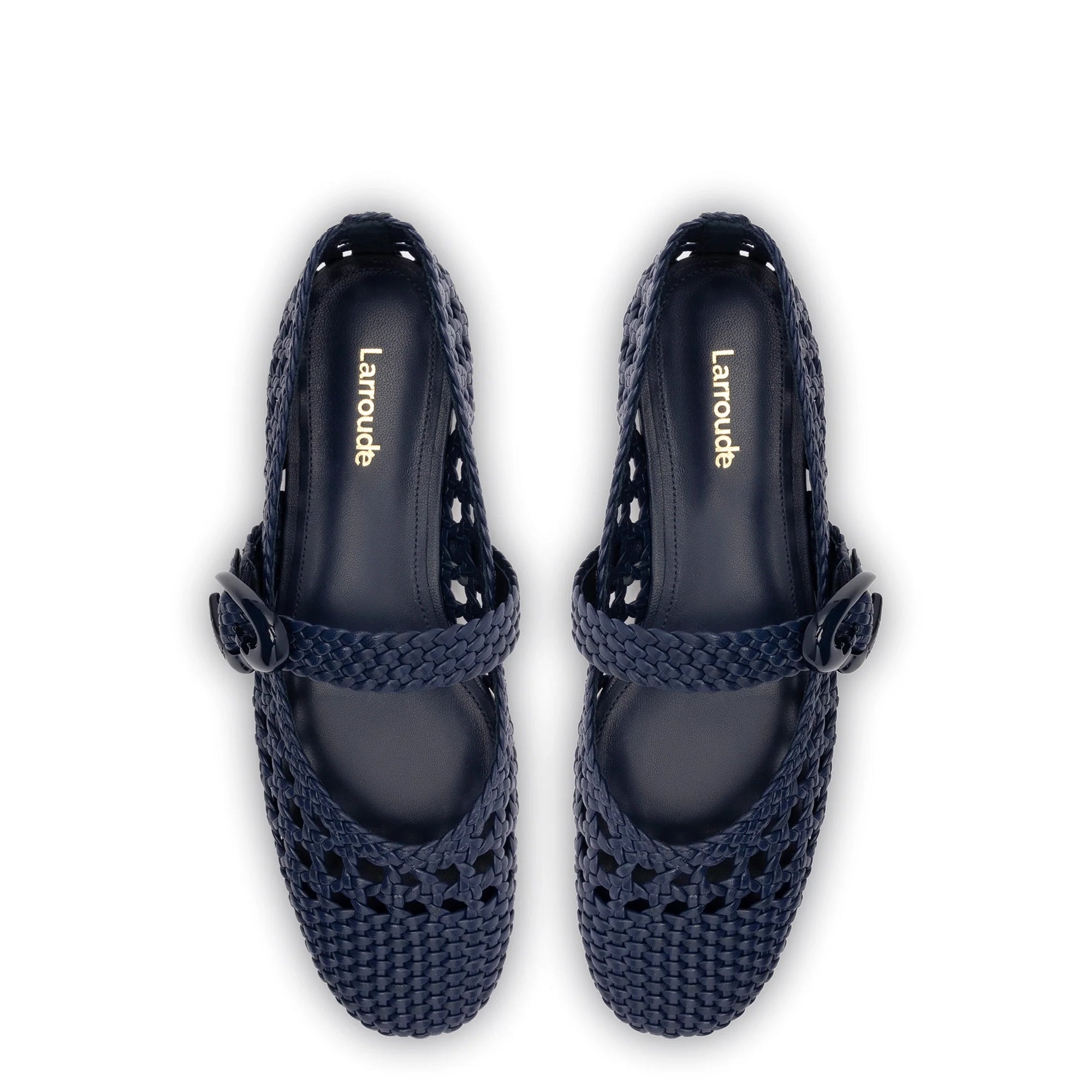 LARROUDE | Verona Macrame Ballet Flat In Navy Leather