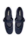 LARROUDE | Verona Macrame Ballet Flat In Navy Leather