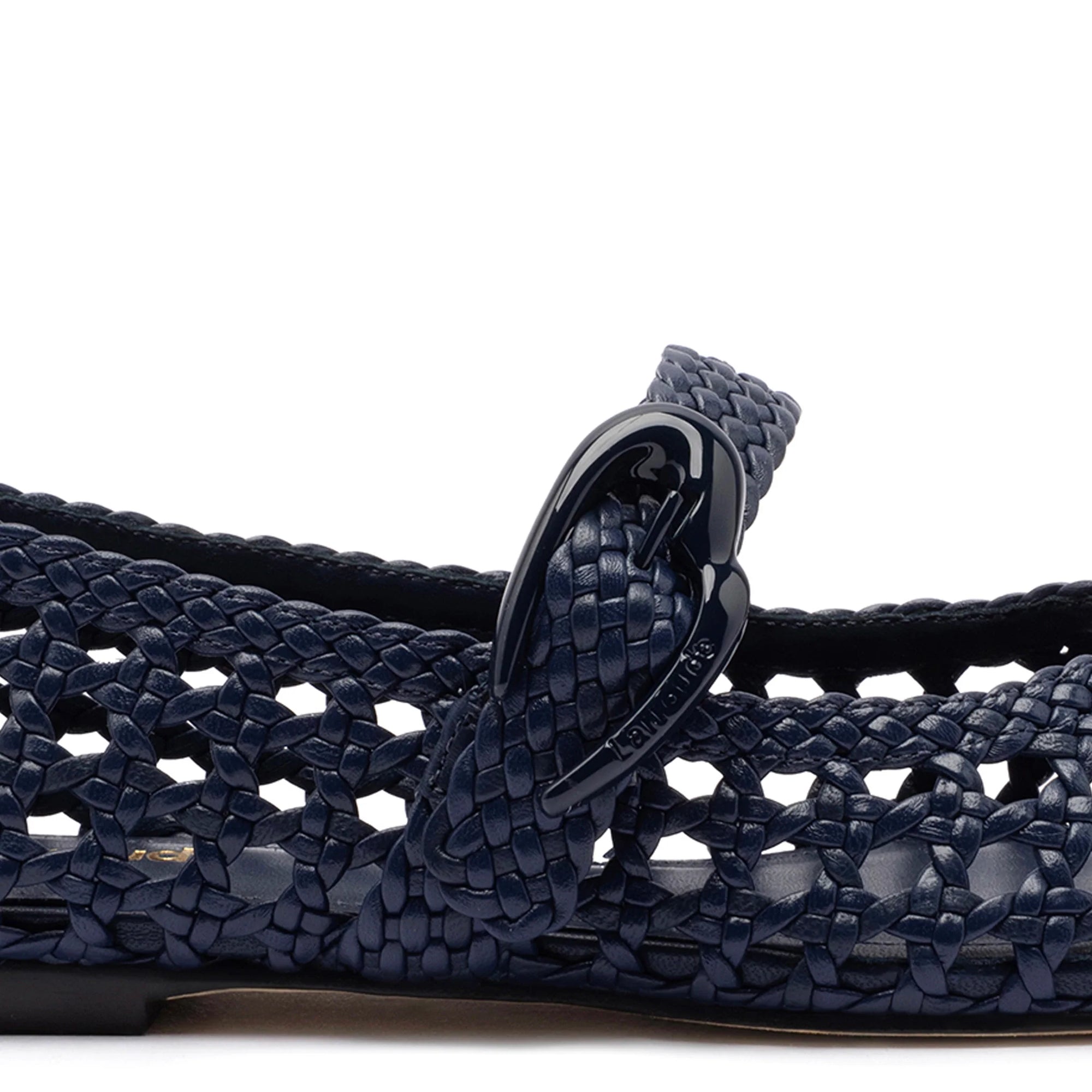 LARROUDE | Verona Macrame Ballet Flat In Navy Leather