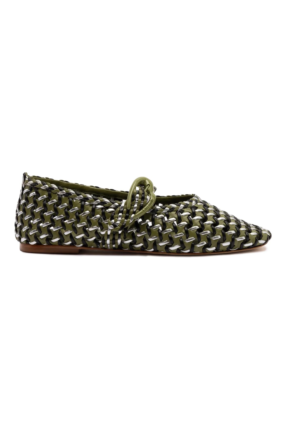 LARROUDE | LARROUDE | Verona Macrame Ballet Flat In Seaweed, Black and Silver Metallic Leather