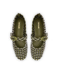 LARROUDE | LARROUDE | Verona Macrame Ballet Flat In Seaweed, Black and Silver Metallic Leather