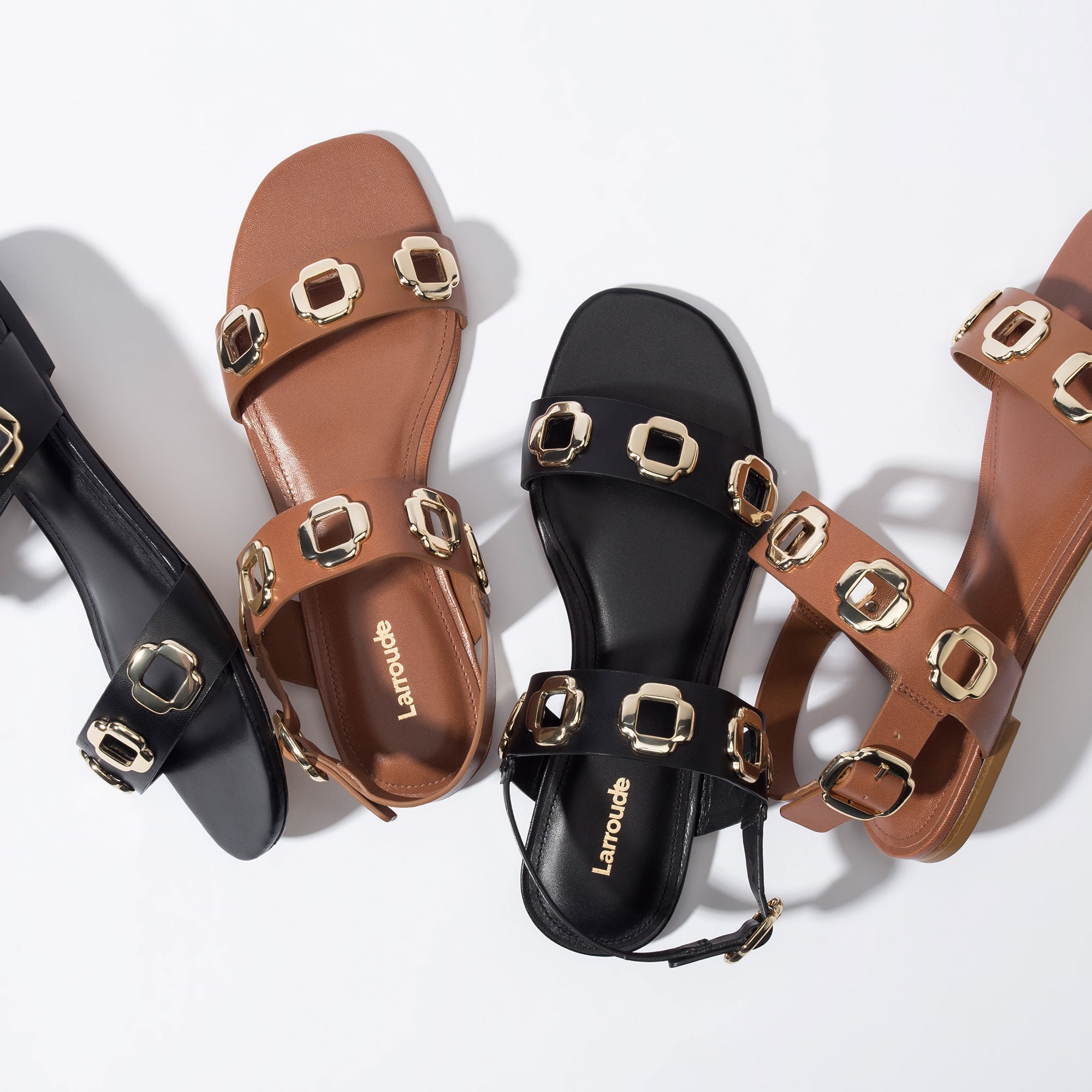 LARROUDE | Milan Flat Sandal In Caramel Leather