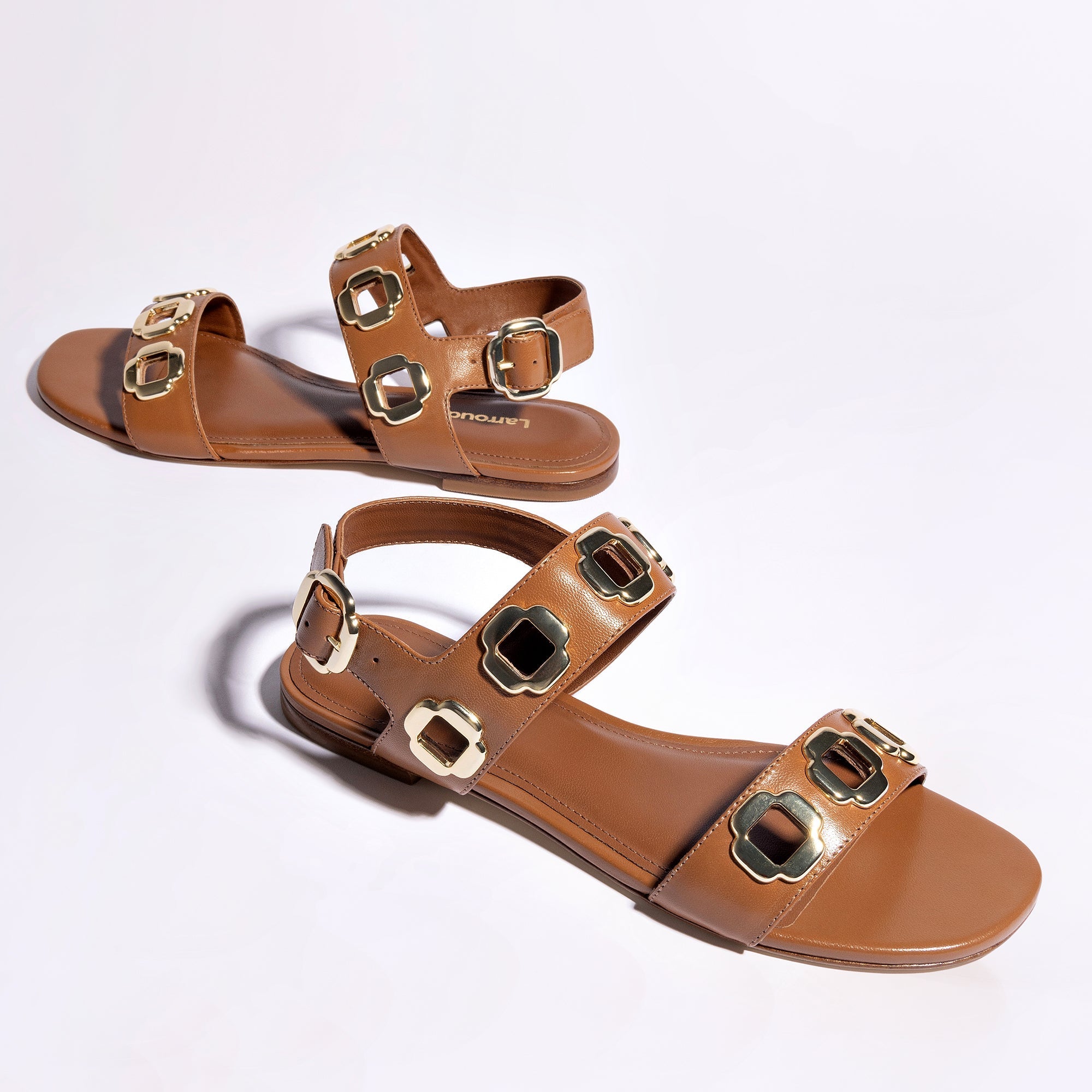 LARROUDE | Milan Flat Sandal In Caramel Leather