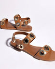 LARROUDE | Milan Flat Sandal In Caramel Leather