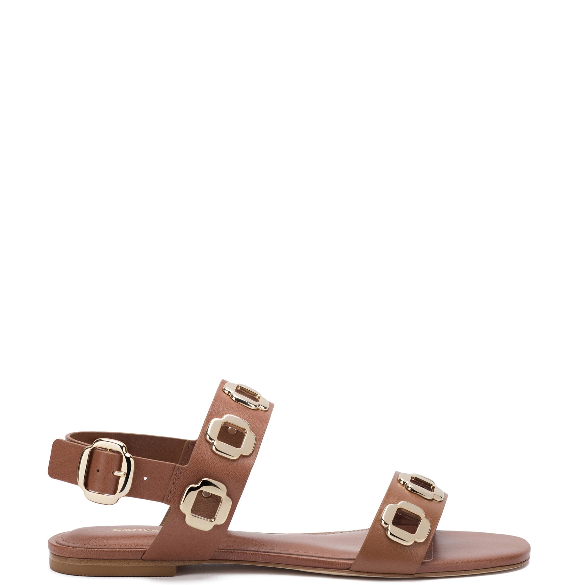 LARROUDE | Milan Flat Sandal In Caramel Leather