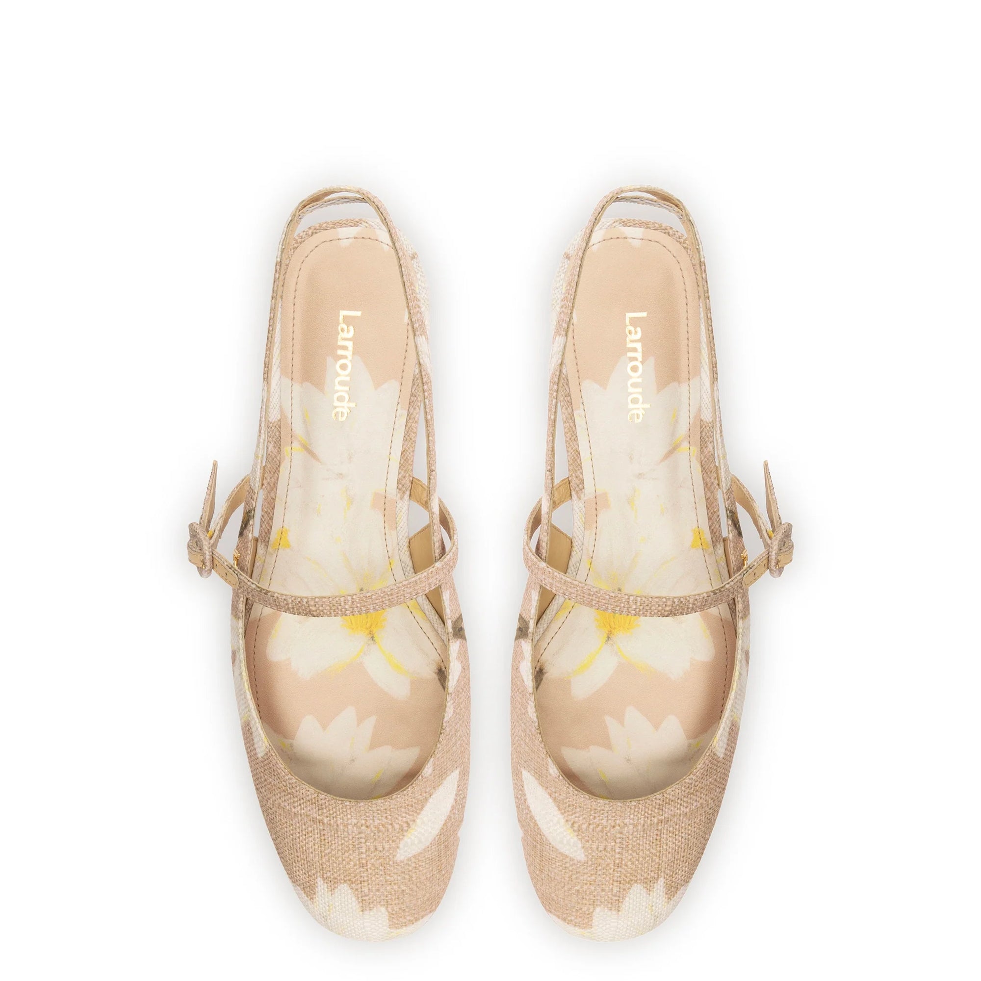 LARROUDE | Georgina Ballet Flat In Beige Printed Raffia