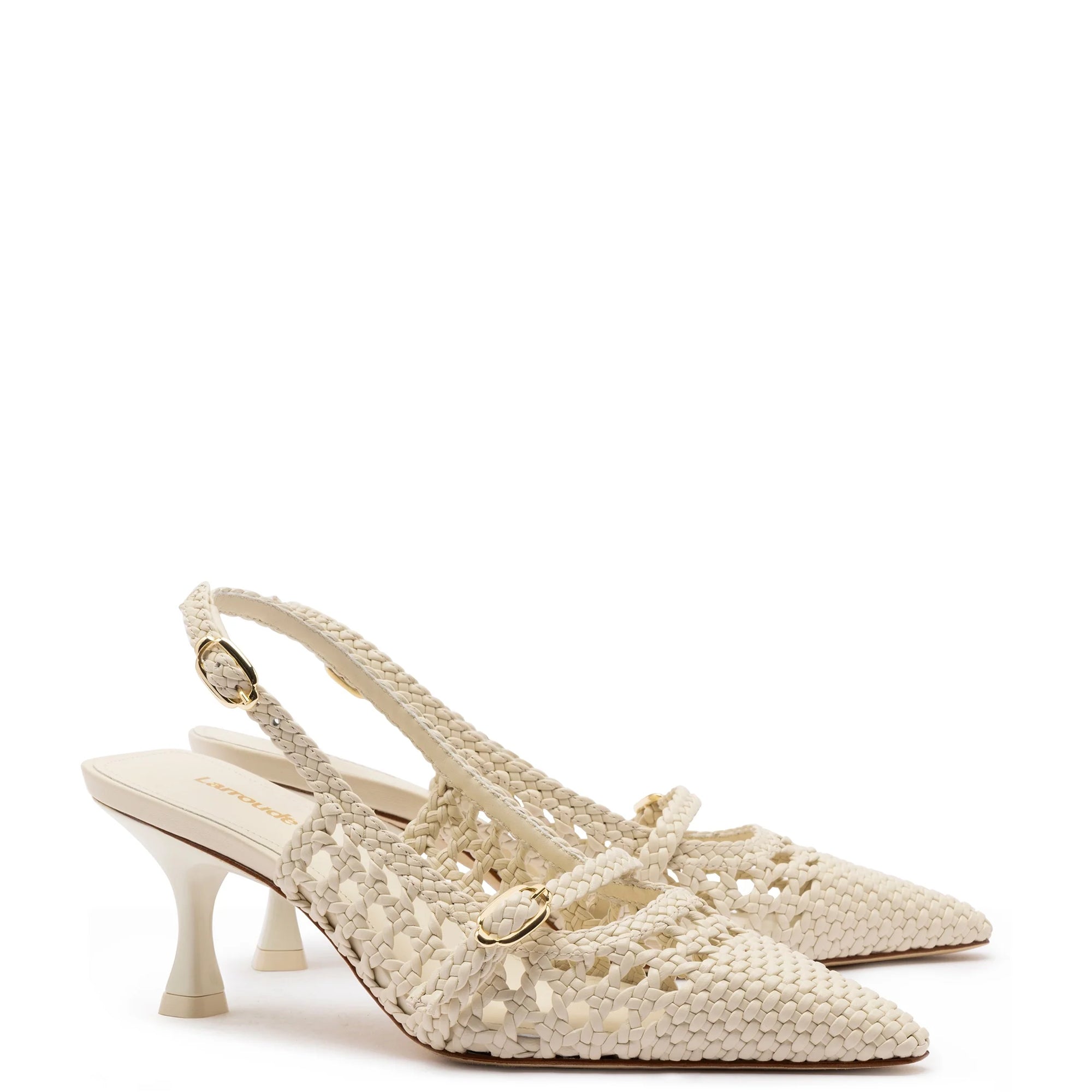LARROUDE | Ines Macrame Pump In Ivory Leather