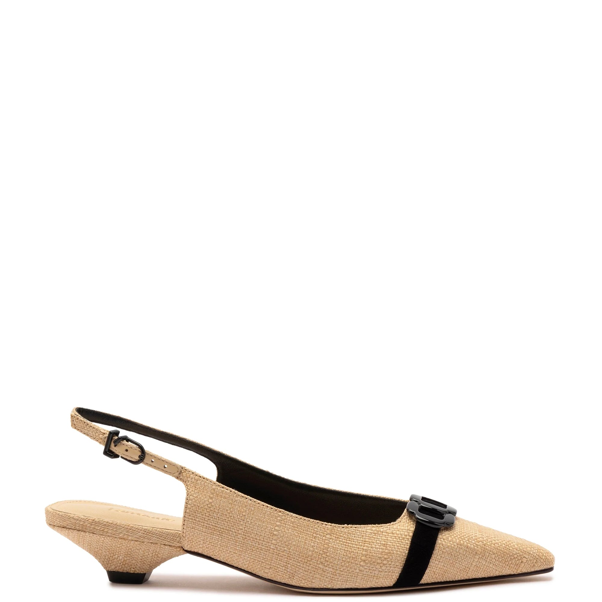 LARROUDE | Franca Pump In Beige Raffia and Black Trimming