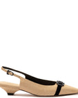LARROUDE | Franca Pump In Beige Raffia and Black Trimming