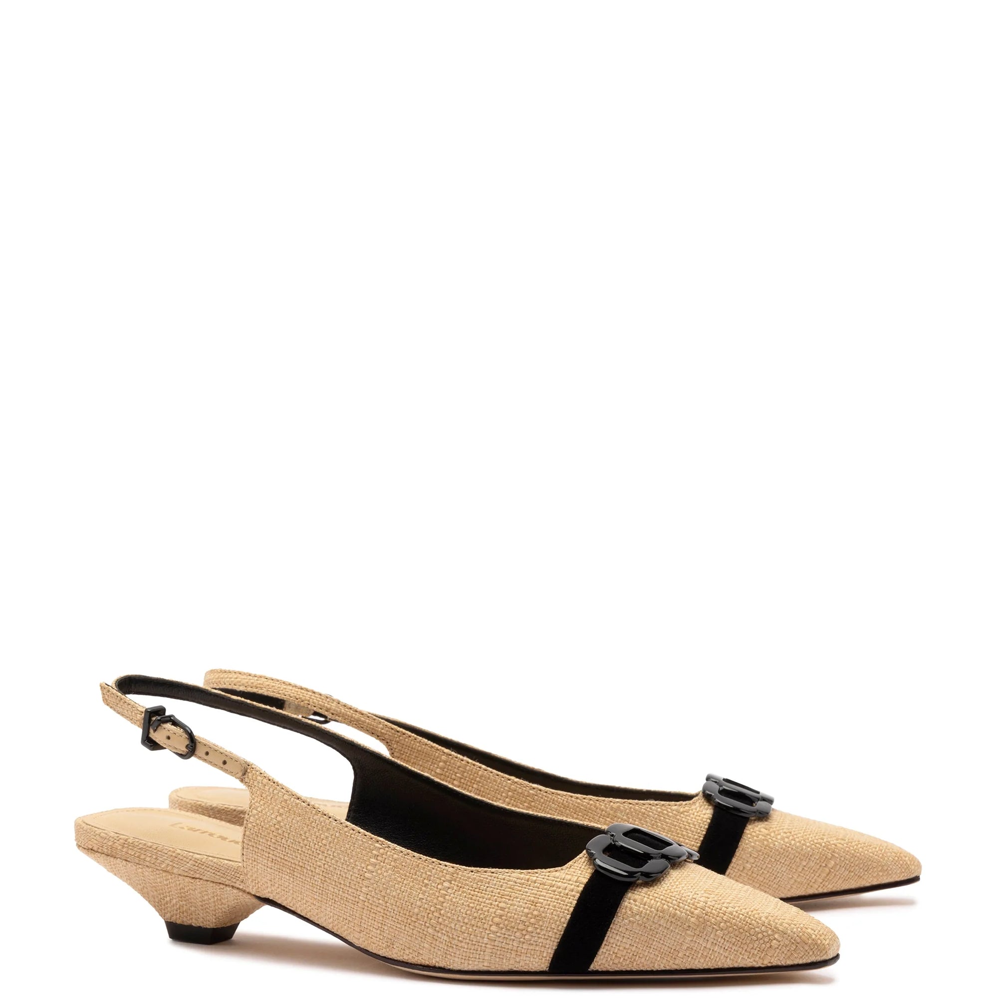 LARROUDE | Franca Pump In Beige Raffia and Black Trimming
