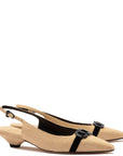 LARROUDE | Franca Pump In Beige Raffia and Black Trimming